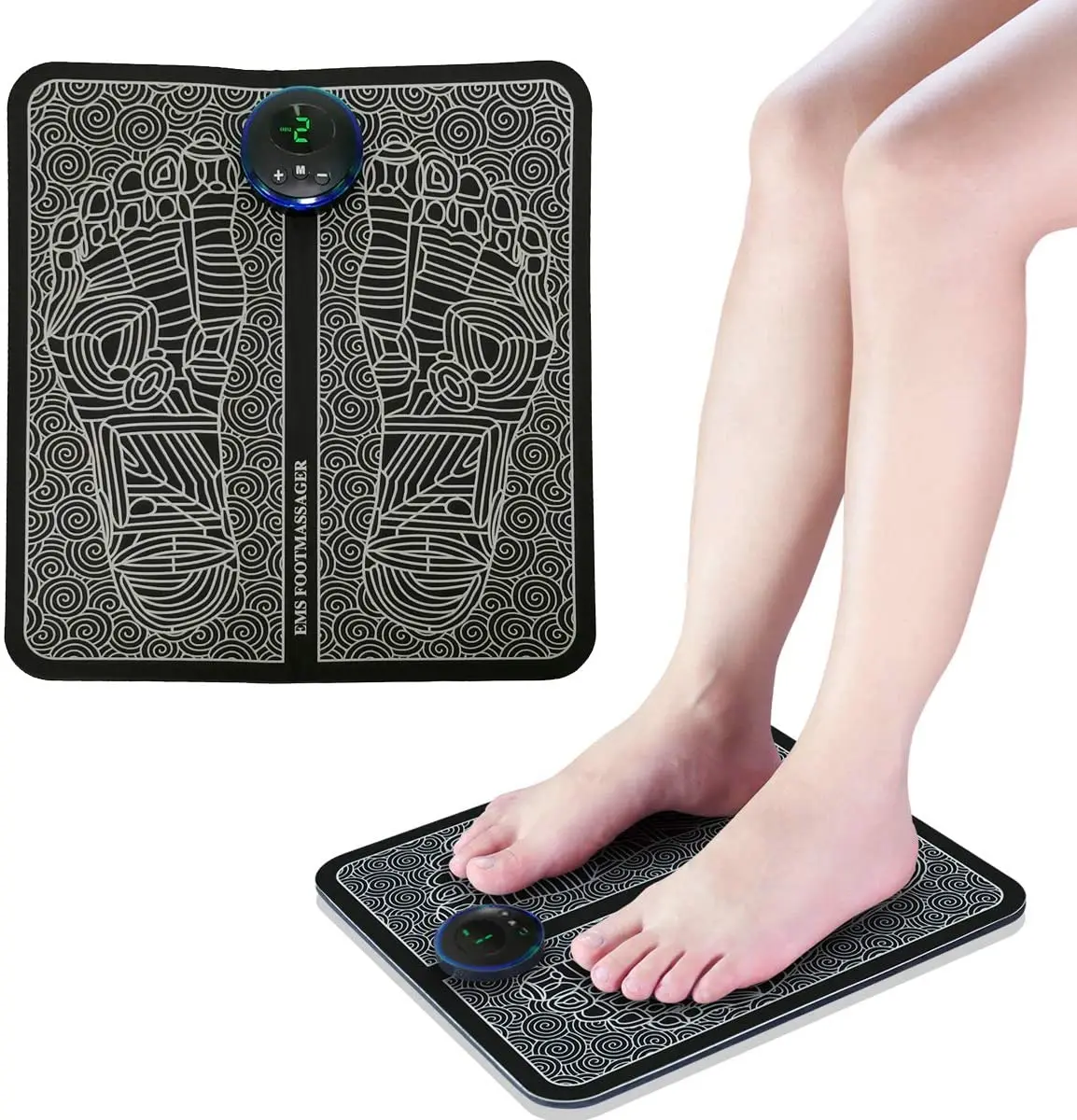Electric Foot Massage Pad Foldable Massager 10 Modes 20 Levels Intensity Lcd Screen Usb Charge