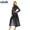 iiniim Unisex Womens Famme Sexy Night Club PVC Leather Wetlook Long Sleeve Coat Evening Party Clubwear Holographic Costumes ► Photo 1/6