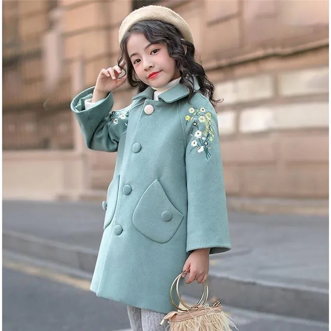 Шерстяное пальто для девочек осенне-зимняя одежда новое корейское модное внешнее детское осенне-зимнее шерстяное пальто 12