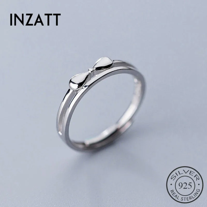 INZATT Настоящее серебро 925 проба бантом кольцо с изменяющимся размером для модные женские туфли минималистский ювелирные украшения милые аксессуары для подарок