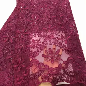 

2020 Nigerian Tulle Lace Fabric Fast Sequins Shipping African Lace Fabric For Wedding Red Embroidery green 3d Lace Fabric