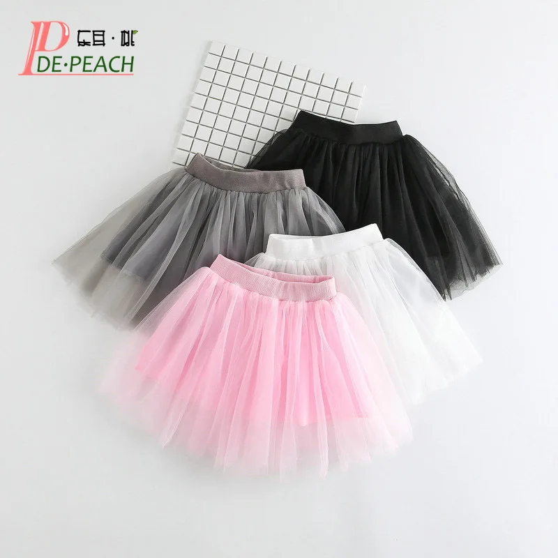 

DE PEACH Summer Solid Color Baby Girls Tulle Skirt Toddler Children Princess Elastic Waist Lace Tutu Skirts Girls Clothes Cute