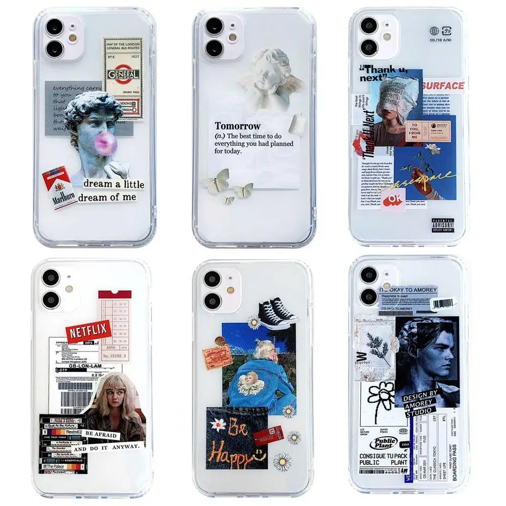 Straight Edge Cartoon Phone Case For iPhone 12 11 Pro Max XS Max XR X 7 8 Plus Case Fashion Label Clear Soft TPU Back Cover Case Straight Edge Cartoon Phone Case For iPhone 12 11 Pro Max XS Max XR X 7 8 Plus Case Fashion Label Clear Soft TPU Back Cover Case