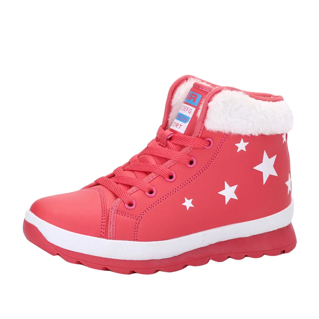 Hot Pink Рождество Женские снегоступы Теплые ботильоны на меху для девочек; зимние плотные полусапожки Звездное принт со звездой на низком каблуке обувь повседневные кроссовки - Цвет: Hot Pink