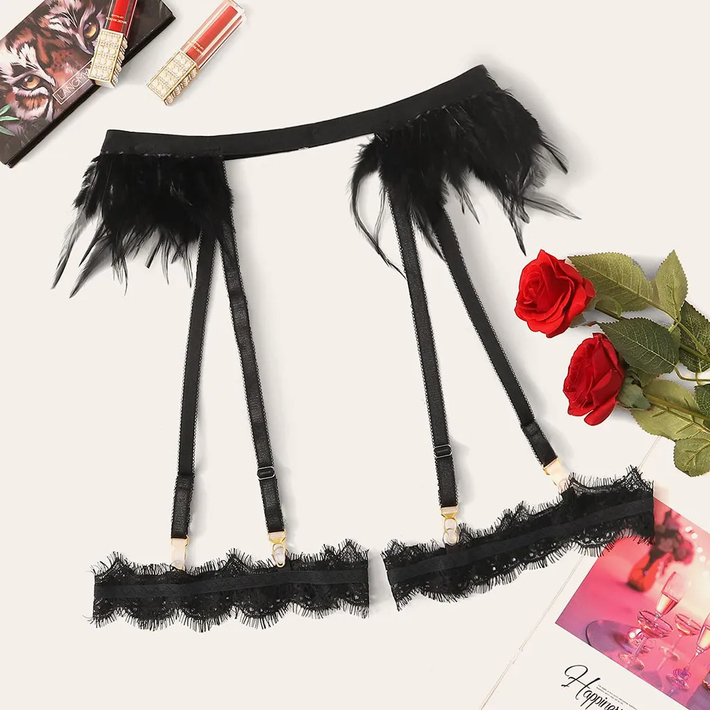 

Porno Sexy Lingerie Women Feather Lace Garter Belt With 2PC Leg Ring Sexy Underwear Hot Erotic Costumes Babydoll Lenceria Mujer