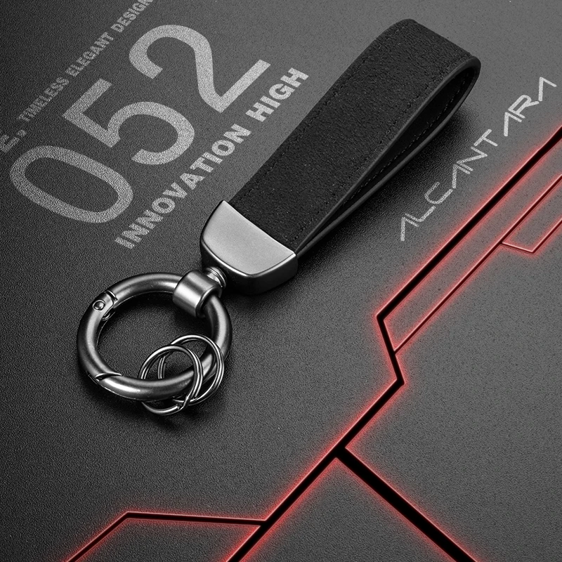 QOONG High Grade Gift Fleece Suede Leather Car Key Chain Creative Genuine Leather Men Keychain Metal Keyring Laser Customization