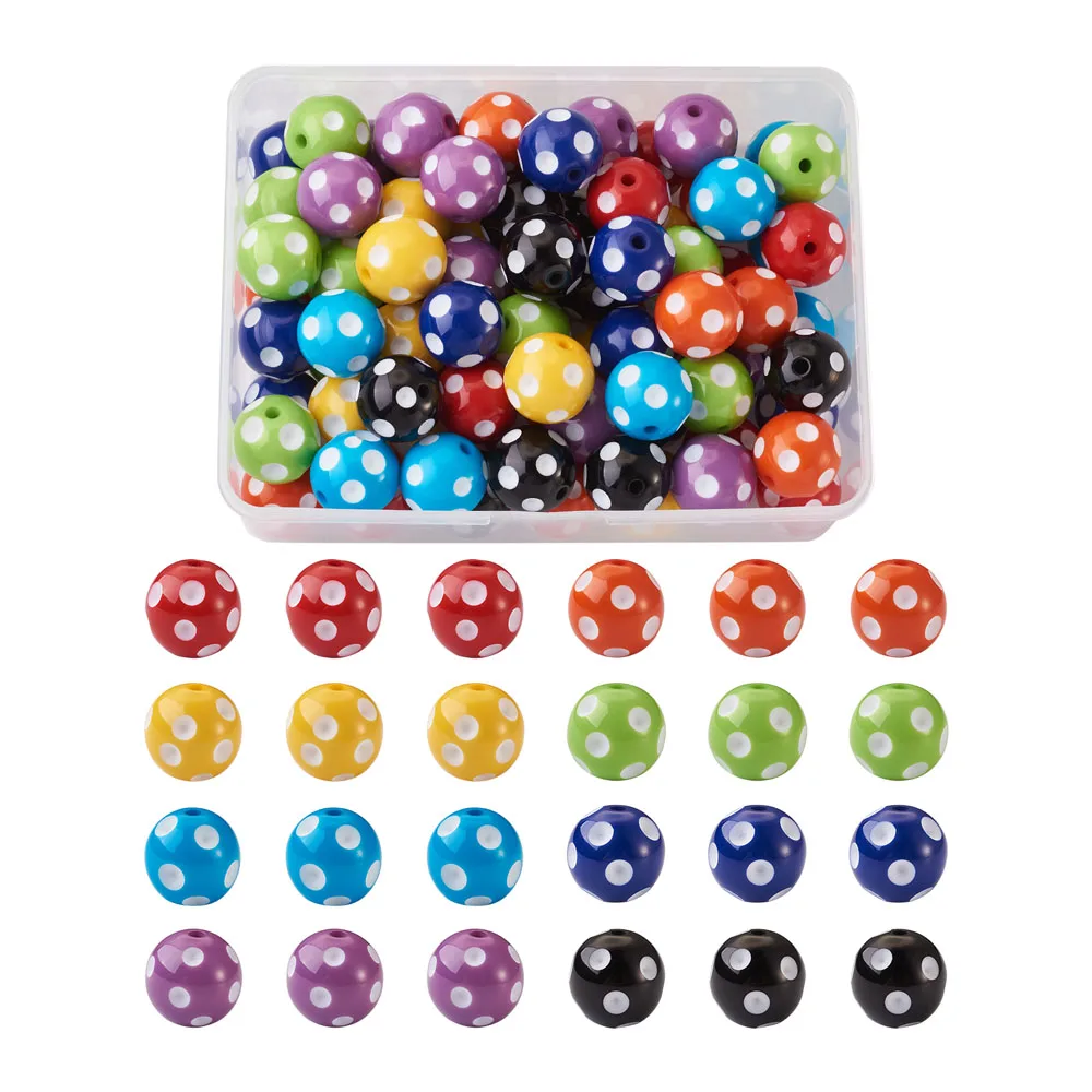 

12mm 14mm 16mm 18mm 20mm Chunky Resin Polka Dot Beads Mixed Color Round Ball Beads For DIY Jewelry Necklace Bracelet Making