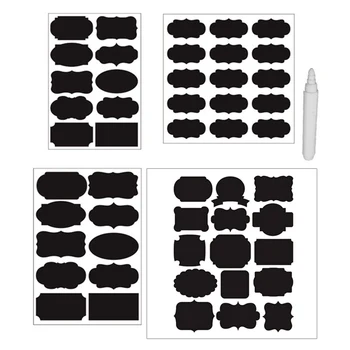 

Black PVC Handwritten Label Stickers Kitchen Bottle Folder Potted Personality Waterproof Label Stickers 4 Sheets With 1 Pen