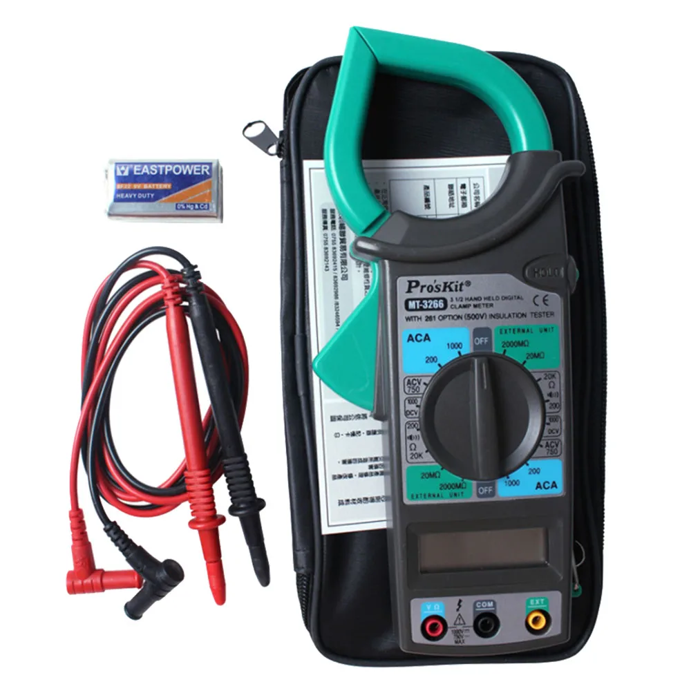 

MT-3266 3 1/2 digital clamp multimeter hook table DC/AC Voltage Meter Multimeter- with 9v battery