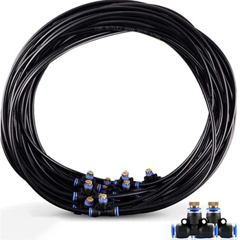 

Misting Cooling System 50Ft Misting Line 15 Mist Nozzles Brass Adapter Outdoor Misters for Garden Trampoline Waterpark