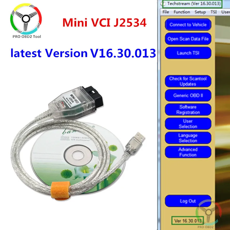 Новейший мини VCI V16.30.013 J2534 V15 интерфейс для Toyota TIS Techstream obd MINI vci диагностический