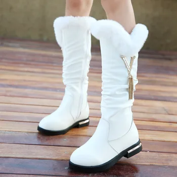 

New girls' boots for autumn and winter large children's cashmere boots genuine leather children's snow boots rabbit fur boots