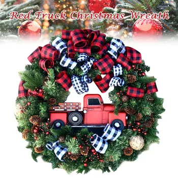

Red Truck Christmas Wreath Window Front Door Decoration Wall Hanging for Christmas Decoration Props NIN668