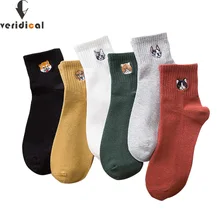 Достоверные женские Носки хлопок хорошего качества harajuku вышивкой в виде собачки для диабетиков, пушистые носки Meia тепловой Носки женской модной обуви 5 пар/лот