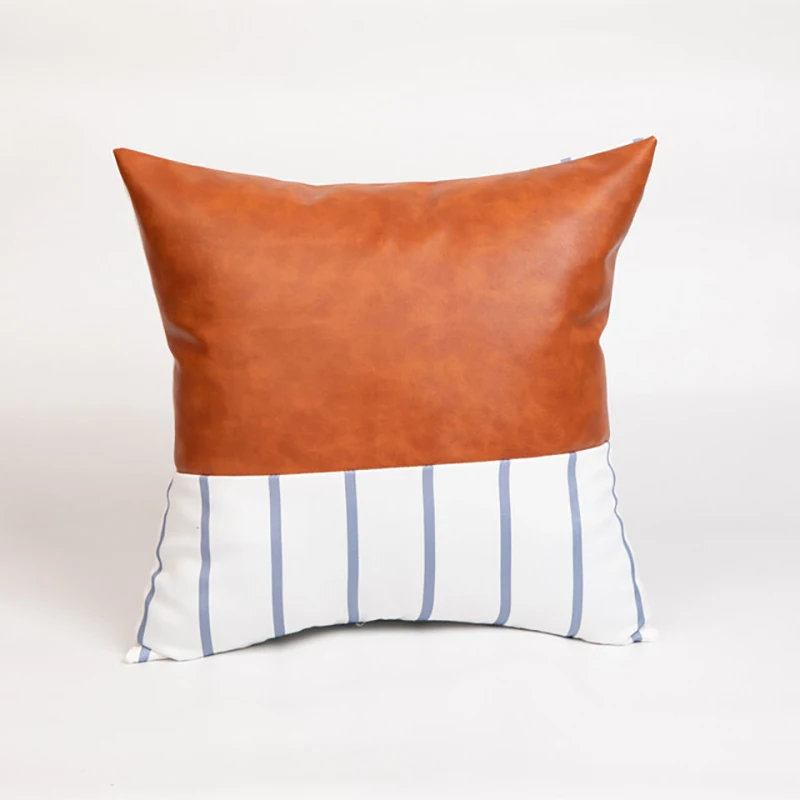Pillowcases Modern Cushion Cover Throw Pillow Cover 45*45cm Decorative Pillows PU Leather Striped Stitching Cushion Covers Decor - Color: 03