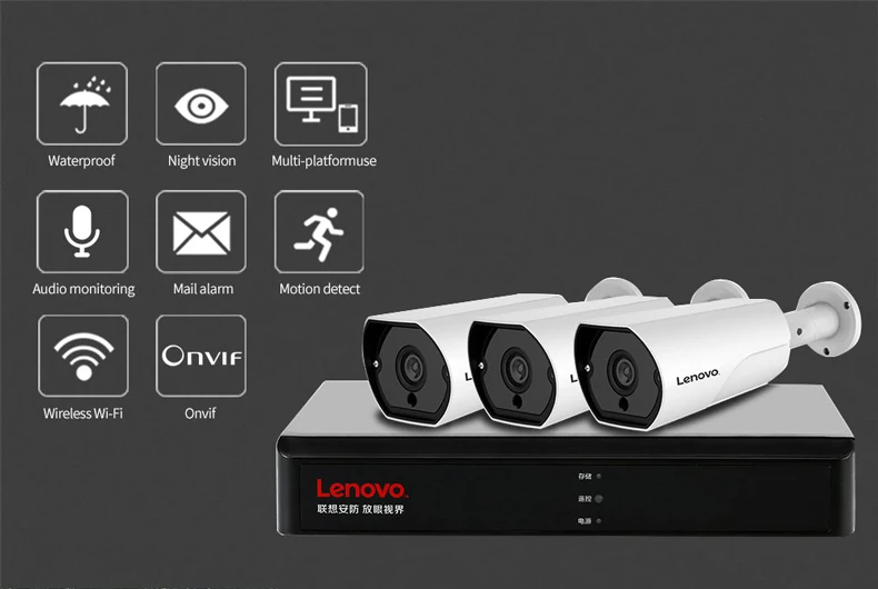 LENOVO 3CH 1080P POE NVR Kit 2.0MP HD камера видеонаблюдения системы безопасности аудио монитор ip-камера P2P уличная система видеонаблюдения