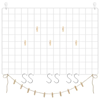 

Grid Panel, Photo Wall Display,Mesh Wall Decor, Multifunctional Hanging Picture Wall, DIY Art Display, with S-Shaped Hooks, Clip