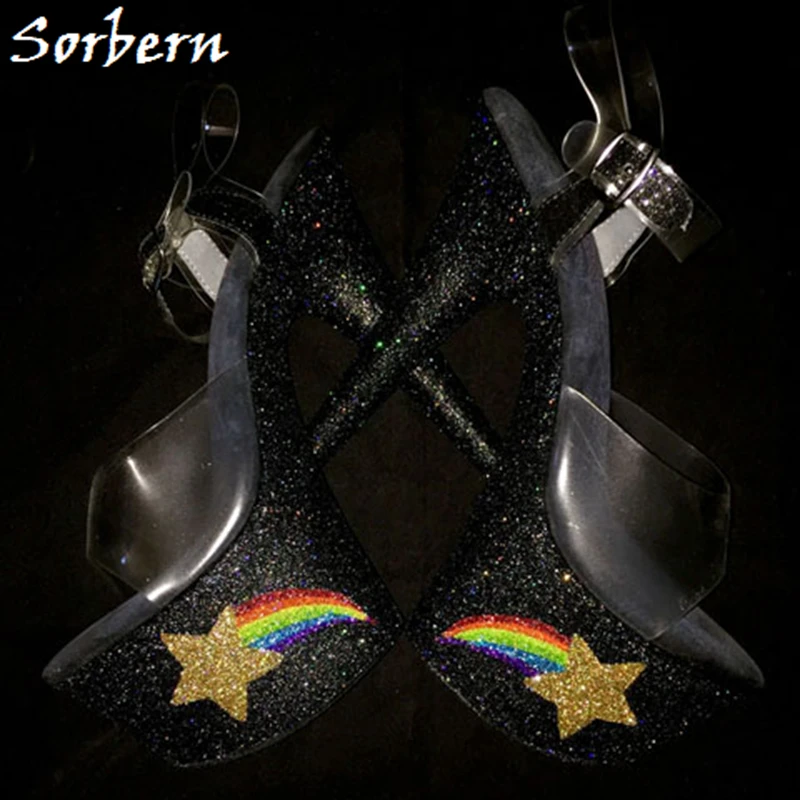 

Sorbern 20Cm Glitter High Heel Sandals Women Transparent Pvc Slingback Summer Shoe Addicted Fetish Platform 10Cm Heeled