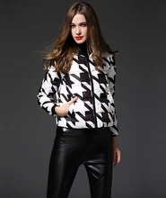 FAKUNTN   jacket women Short down thin new women autumn and winter houndstooth print white duck down ladies down jacket jacket