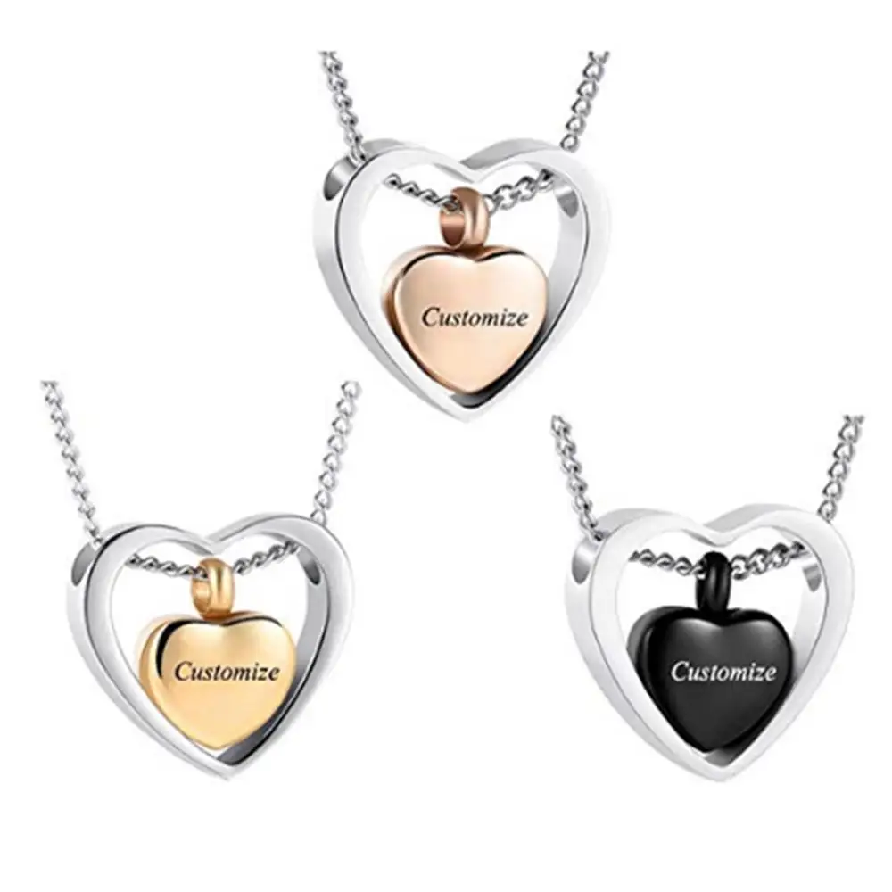 

Stainless Steel 3 Colors Heart Ash Necklace Urn Ashes Keepsake Memorial Pendant Custom Cremation Jewelry