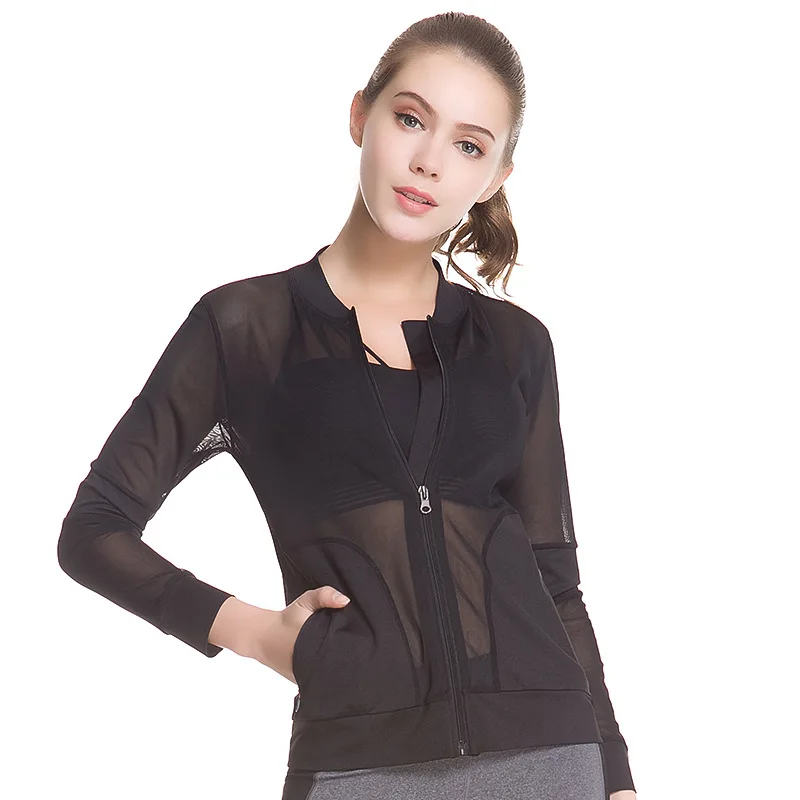 

2019 Autumn And Winter New Style Loose-Fit Grid Breathable Workout Clothes Thin Casual Yoga Long-sleeved Coat Women's