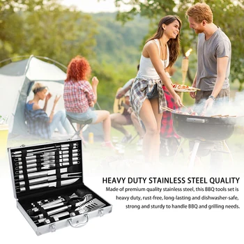 

26PCS High Quality Stainless Steel Barbecue Grilling Tools Set Aluminum Box Kit Complete BBQ Accessories Tools Outdoor Tableware