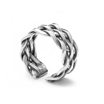 

Pure Silver 925 Silver Male Female Couple Braid S925 Ring Thai Silver Retro Opening Adjustable Weave Ring Bands Jewelry (HY)