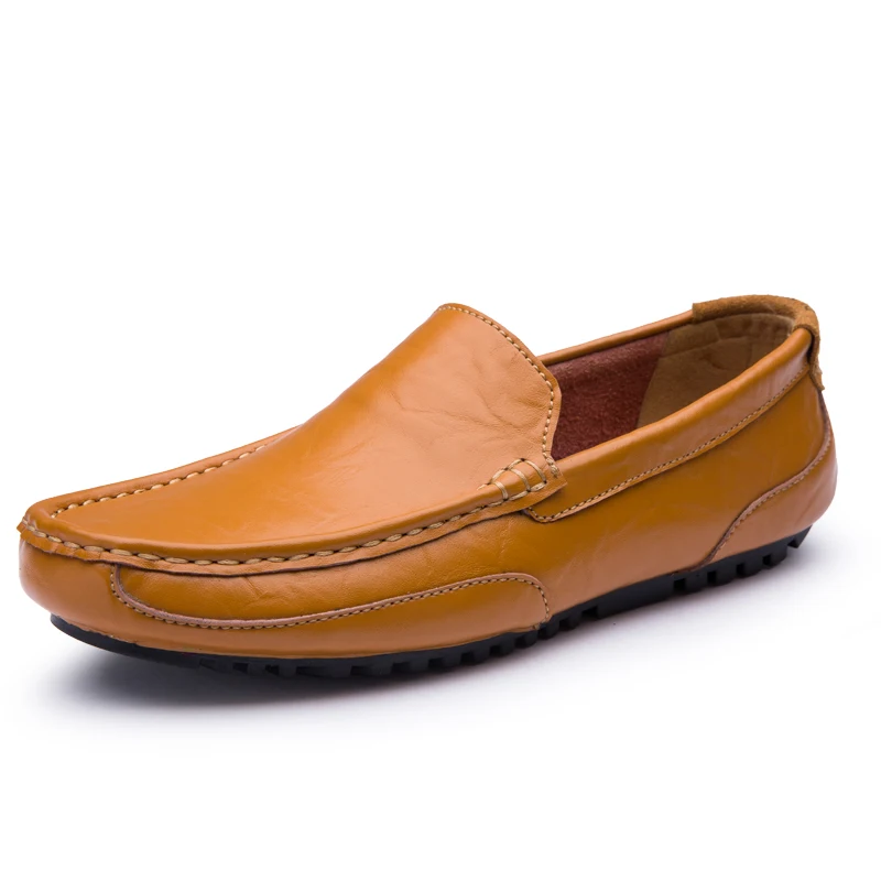 Летняя мужская обувь из натуральной кожи; лоферы; мягкие дышащие мужские мокасины на плоской подошве; повседневная обувь для вождения; размеры 38-47 - Цвет: brown