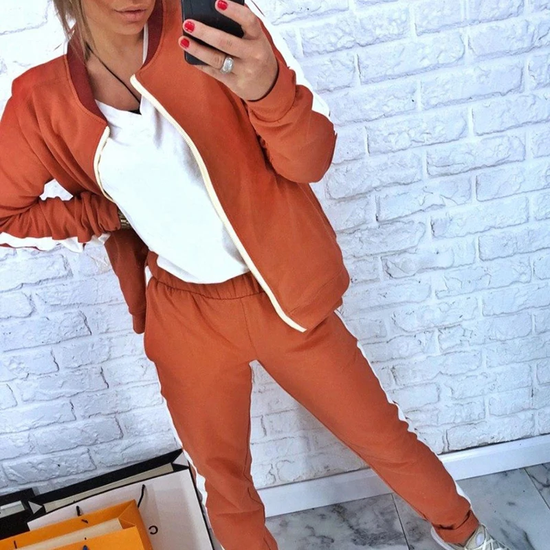 

2019 Autumn Women's Tracksuit Sport Suit Casual Female 2 Piece Set Sweatshirts Pants Yoga Set Zipper Gym Clothing Running Suit