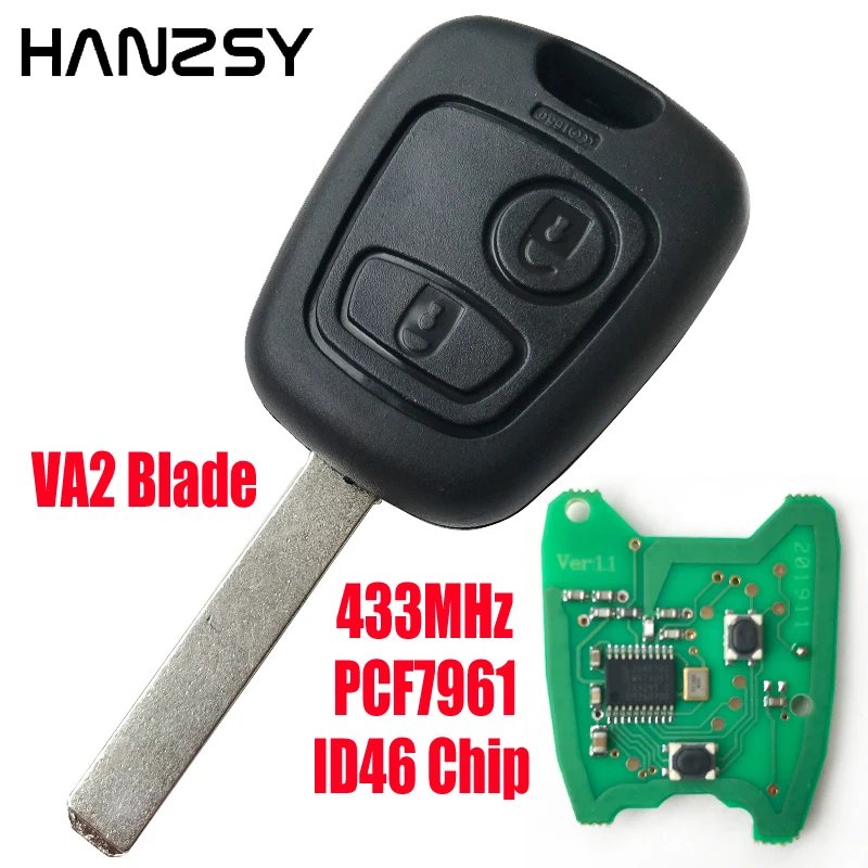 Llave remota de 2 botones para Peugeot 307 Citroen C1 C3 con Chip ID46