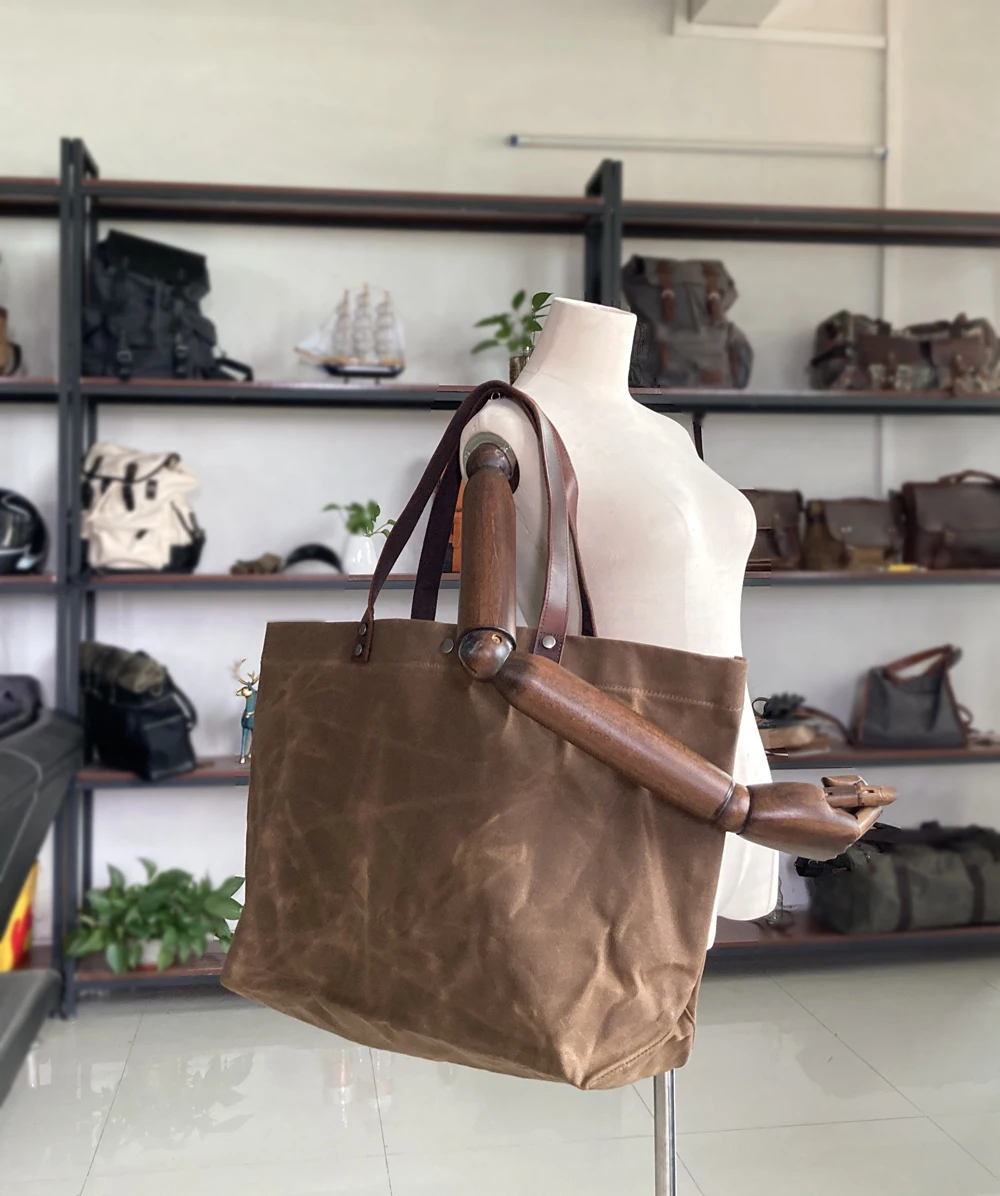 Stylish Canvas And Leather Tote Handbag Womens