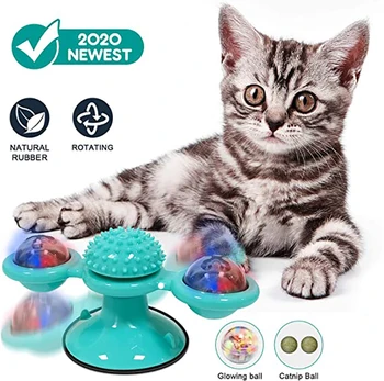 

Interactive Cat Toy Kitten Windwill Cat Toys Suction Cup Toy Kitty Toothbrush Scratch Cat Massage Tool With Catnip&LED Ball