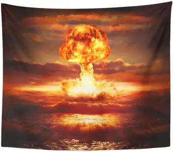 

Red Atomic Explosion Nuclear Bomb in Ocean Yellow Mushroom Tapestry Home Decor Wall Hanging for Living Room Bedroom Dorm 50x60