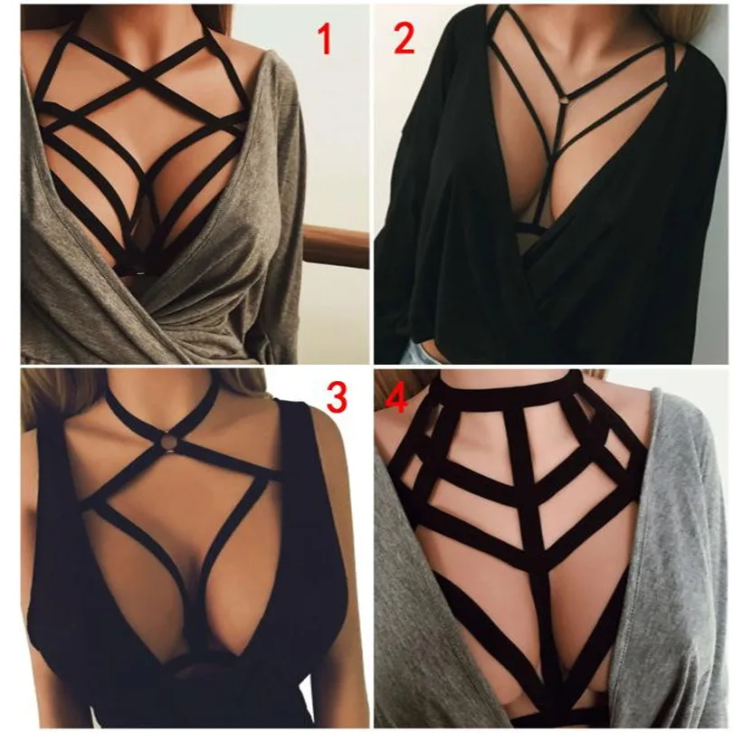 Hollow Out Sexy Underwear Elastic Bras For Women Cage Bra Strappy Halter Bra Bustier Top Bra Transparent Encaje Mujer 30OCT1403