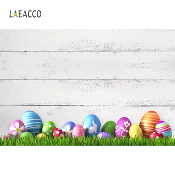 

Laeacco White Wooden Board Grassland Easter Eggs Photography Backgrounds Baby Newborn Backdrops Birthday Party Photozone Props