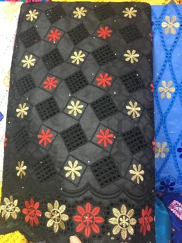 

Black pattern cotton lace fabric embroider French net lace high quality bazin riche fabric 5 yards for African fashion