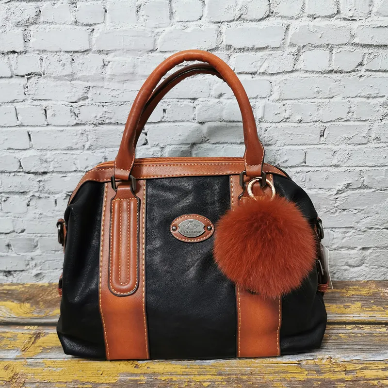 Black With Ball Винтажные роскошные сумки из натуральной кожи, женские сумки, дизайнерская Большая вместительная сумка из натуральной кожи, Высококачественная сумка на плечо - Цвет: Black With Ball