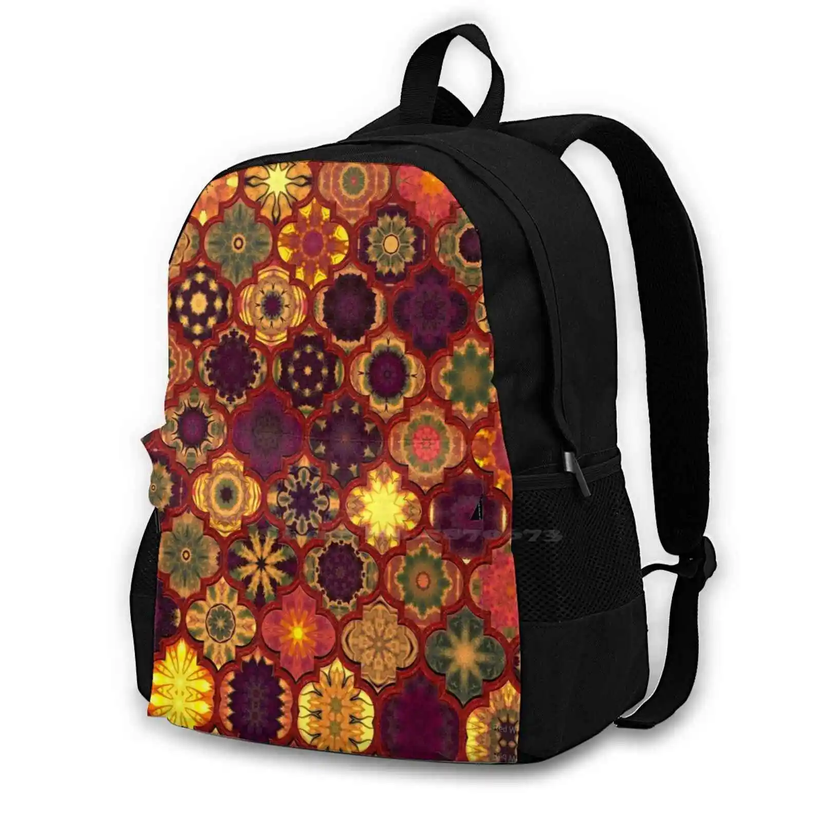 

Moroccan Tile Pattern Golden Red School Bags For Teenage Girls Laptop Travel Bags Moroccan Moorish Mosaic Pattern Al