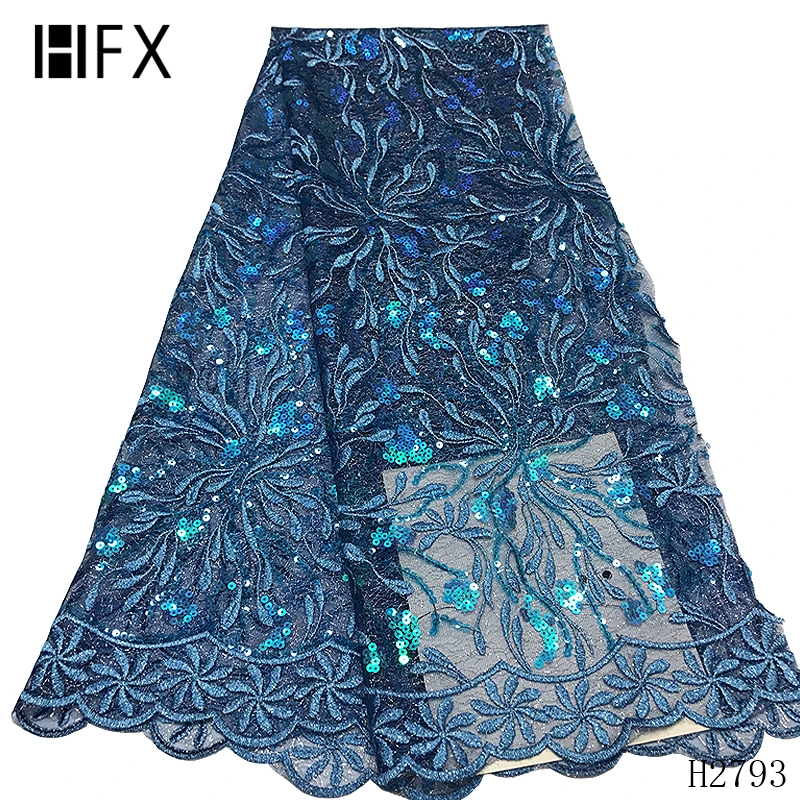 HFX 5 ярдов Фиолетовый Настоящее французская кружевная Роскошная вышивка африканским тюлем кружевная ткань в нигерийском стиле Гана вечернее платье Высокое качество H2793