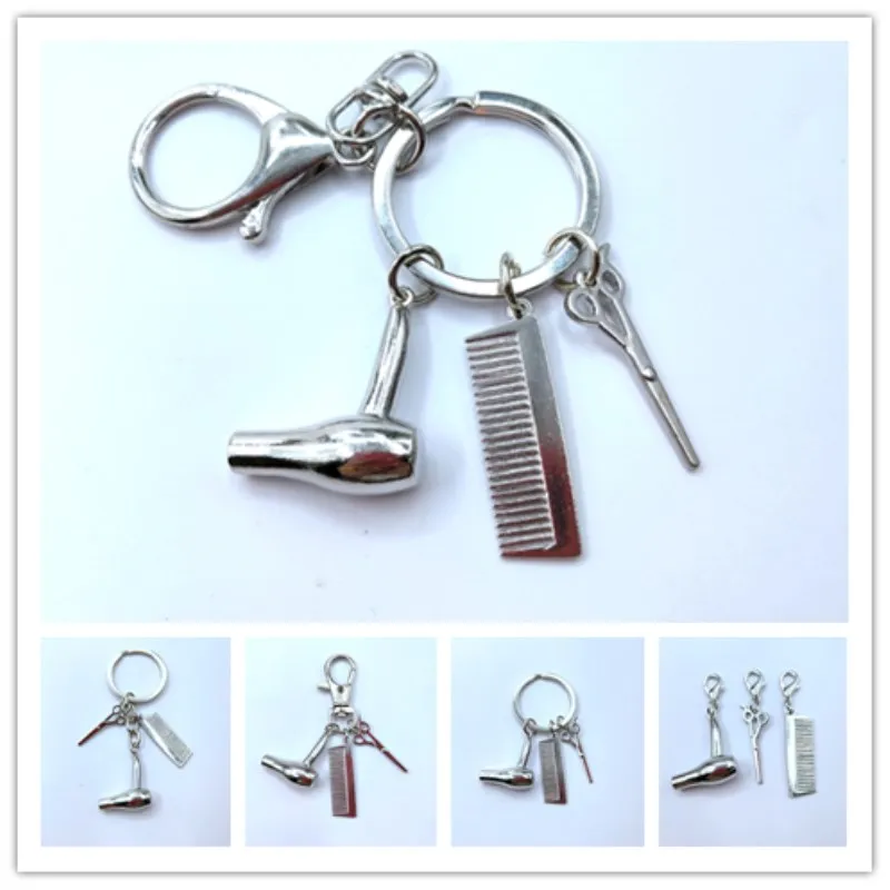 

Decorative Keychains Hairdressers Gift Comb Scissors Hair Dryer Car-styling Interior Accessories Car Key Rings Keyring 1pcs