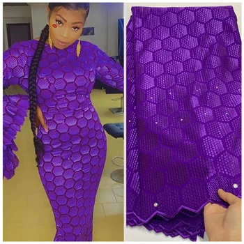 

New Arrival Purple Swiss Voile Lace 100% Cotton Fabric Brode Coton Africain Embroidered Fabric Lace With Bead For Wedding Dress