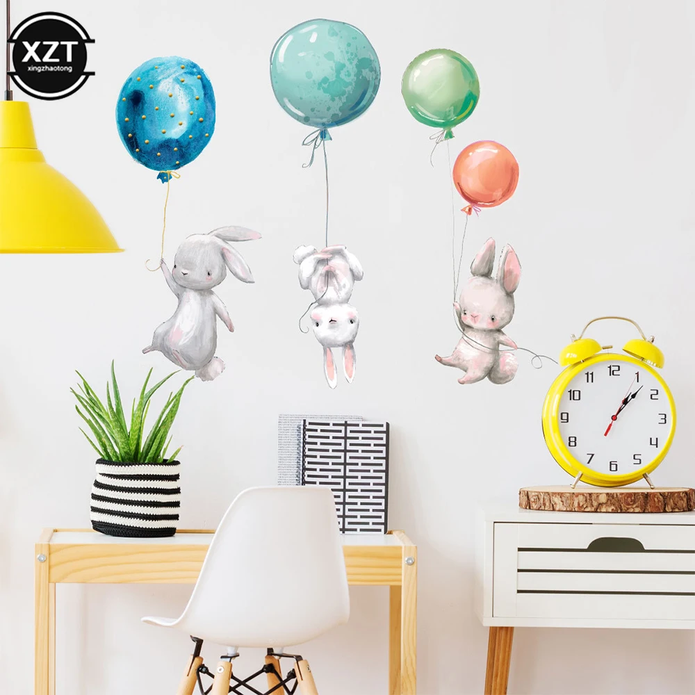 

Animal Cartoon Wall Stickers For Kids Rooms Balloon Bunny Decorative 3D Wall Stickers For Children Rooms Large Kids Wall Decals