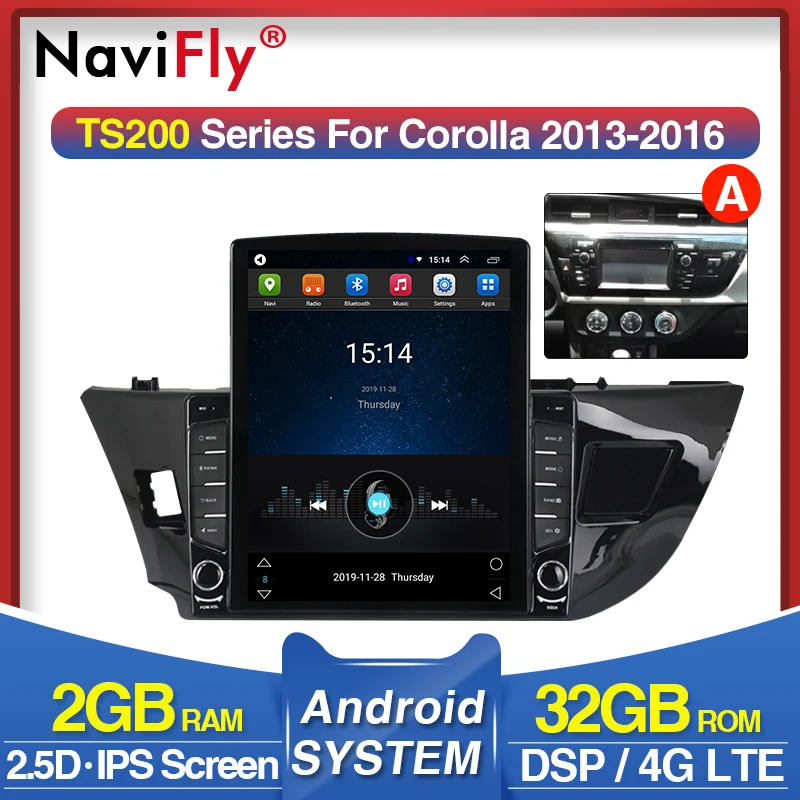 Автомагнитола NaviFly с вертикальным экраном Tesla 4G LTE IPS DSP для Toyota Corolla Levin 2013 2014 2015 2016