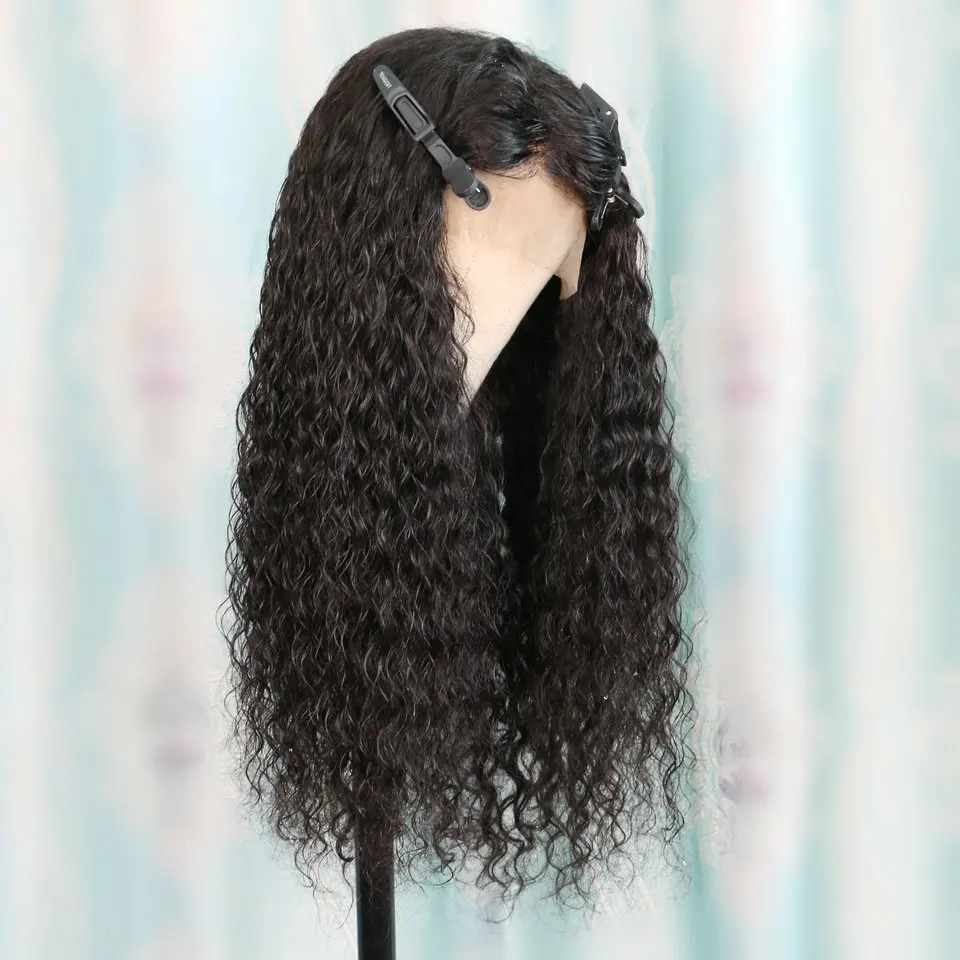 Естественно вьющиеся 13x4 Синтетические волосы на кружеве парики из натуральных волос Remy бразильские для черный Для женщин 360 фронтальной парик Полный конец Slove Rosa