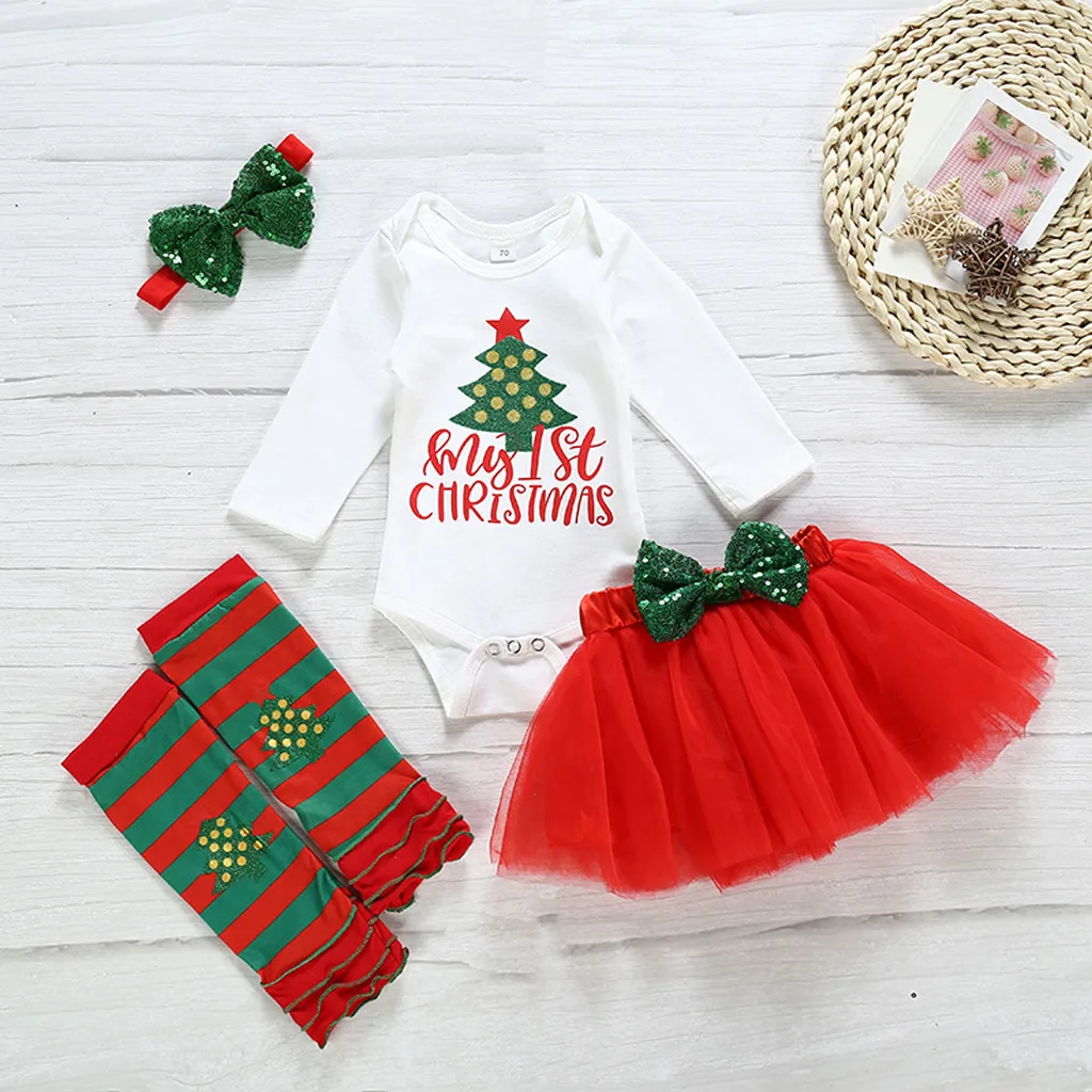 Мой первый Рождественский комбинезон для новорожденных и маленьких девочек с рождественской елкой; юбка-пачка; повязка на голову; conjunto infantil menino;#3