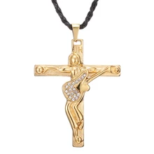 

Personalized Gold Cross Pendant Necklace Fashion Rope Chain Crystal Necklaces Rhinestone Stainless Steel Charm Jewelry Gift
