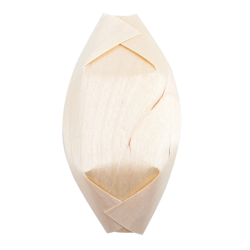 New-50x finger food- bowls, "boat" biodegradable wood 11 cm x 6.5 cm