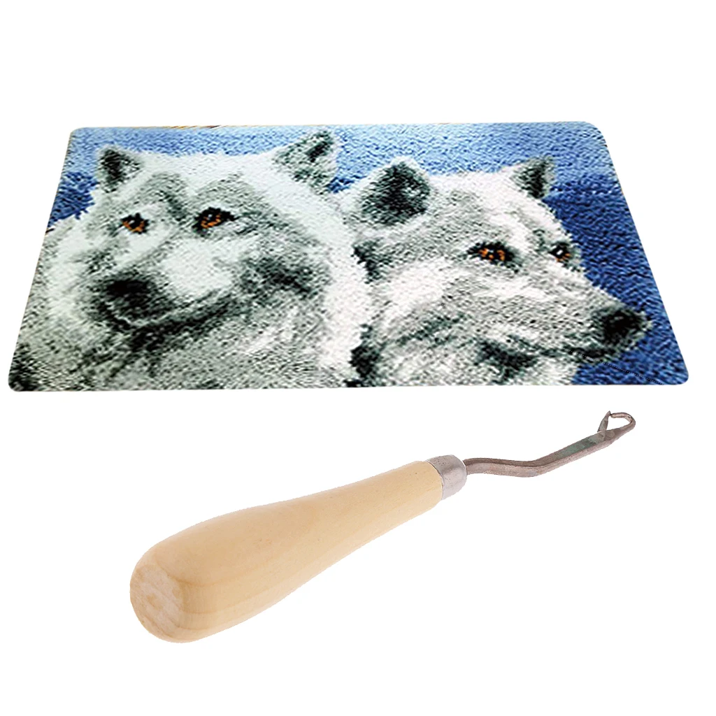 DIY Two Wolves Latch Hook Kit Rug Making Crafts for Kids/Adults, 19.6 x 11.8 inch