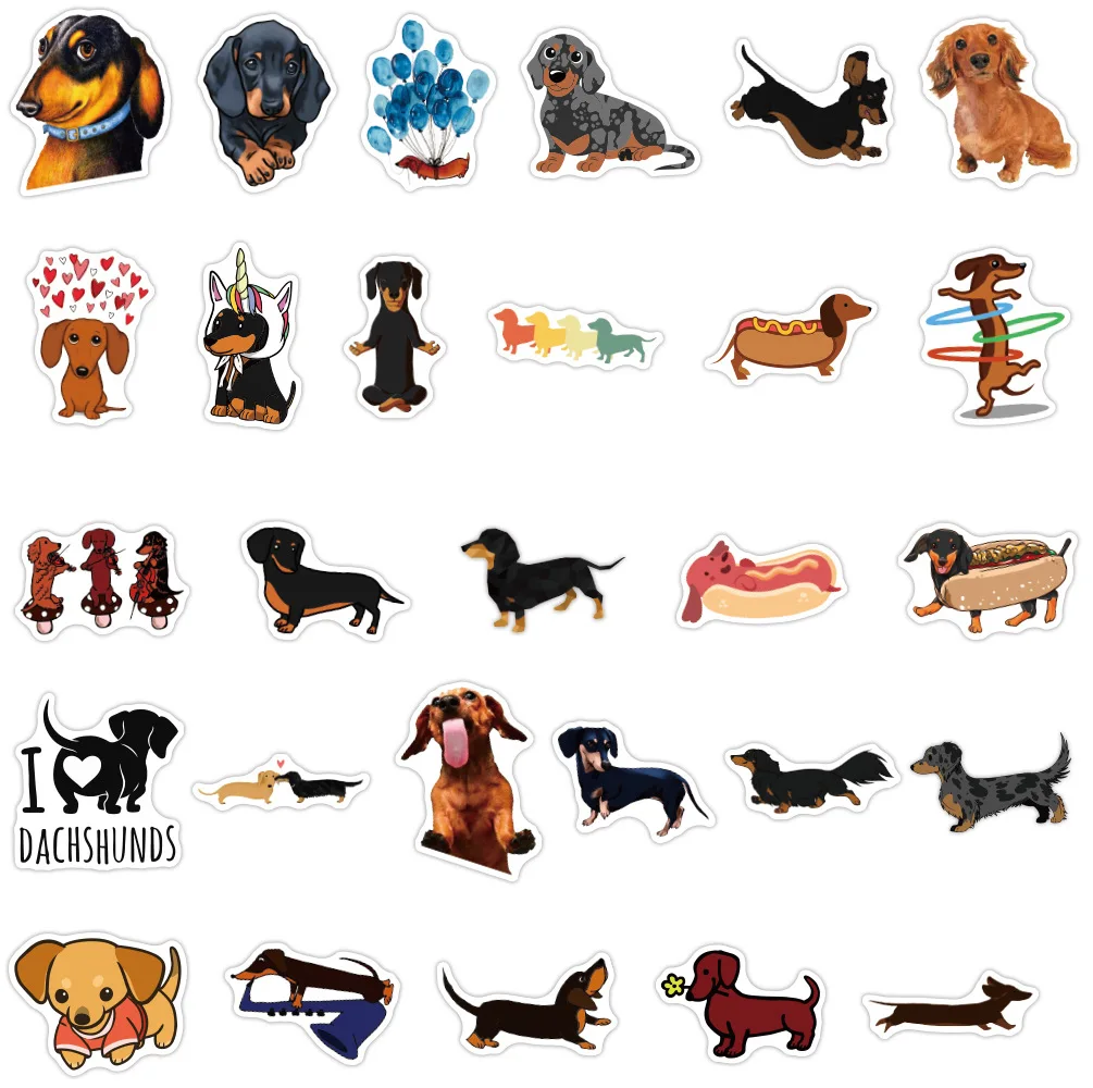 50pcs/set Cute Dachshund Dog Small Waterproof Wall Stickers for Bike Laptop Notebook Guitar