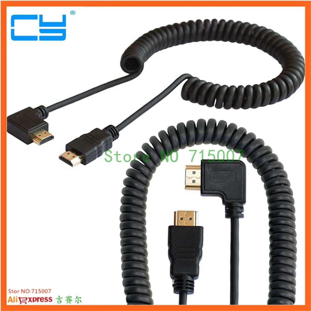 0 5 м/1 м HDMI на правый и левый Угол Mini Micro штекер эластичный пружинный гибкий кабель